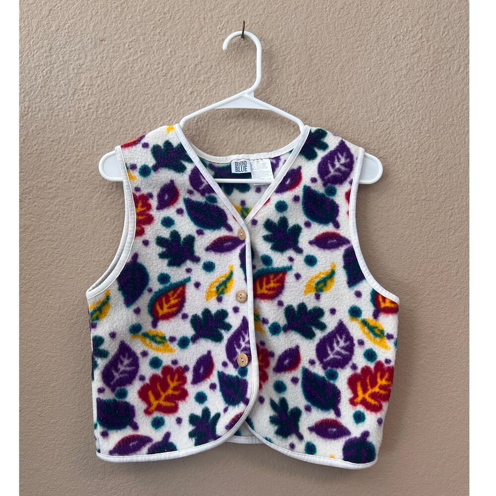Vintage 90s Beyond Blue floral fleece vest size large